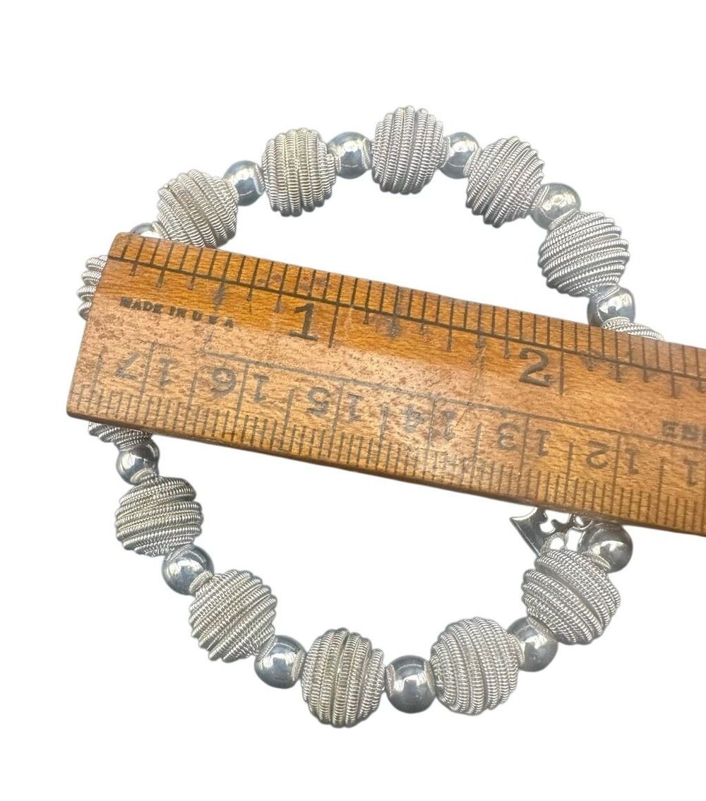 Trifari Bracelet Stretch Silver Tone Rope Coiled Spiral Beads Crown Charm